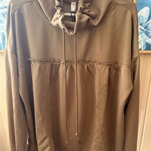 Taupe drawstring neck oversized Sweatshirt Top